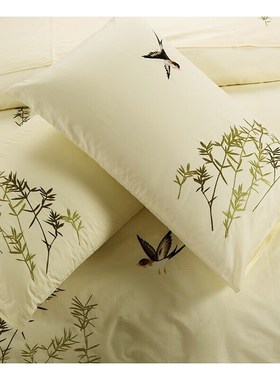 床单单件老式绣花床单简约刺绣双人直角全棉被单浅黄色床单一个23