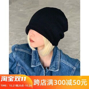 【黑色堆堆帽】自带冷酷感的宽松冷帽潮暗黑慵懒风显脸小素颜帽男