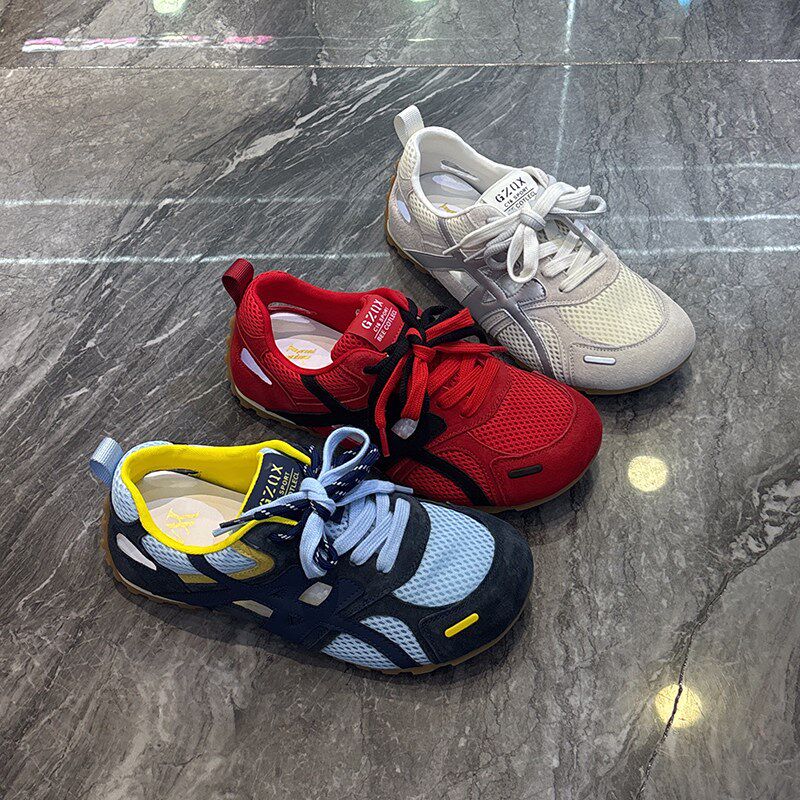 双色带~真皮内增高德训鞋女2025夏款薄款网面超软芭蕾运动休闲鞋