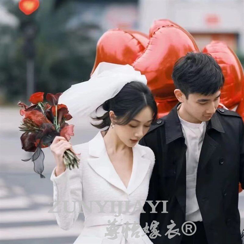 新款超仙蓬蓬素纱高清新娘结婚拍照头饰登记领证求婚短款头纱简约