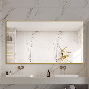 浴室镜子带框挂墙式卫生间洗漱台厕所卫浴镜壁挂玻璃镜北欧风定制