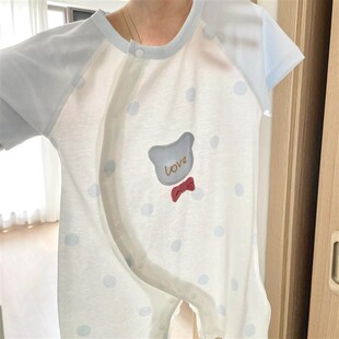 婴儿连身衣季薄款新生儿可爱哈衣宝宝A类纯棉透气无骨短袖爬服T恤