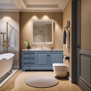 美式实木浴室柜子组合洗手台落地式洗脸盆定制卫生间面盆柜洗漱台