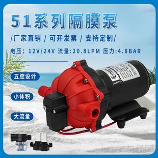 51高压水泵12V24V房车游艇增压泵大流量农业灌溉五腔冲洗隔膜泵