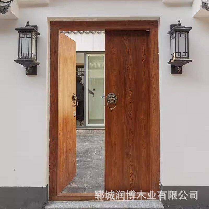 实木大门新中式庭院木门老榆木门楼对开复古进户门原木别墅