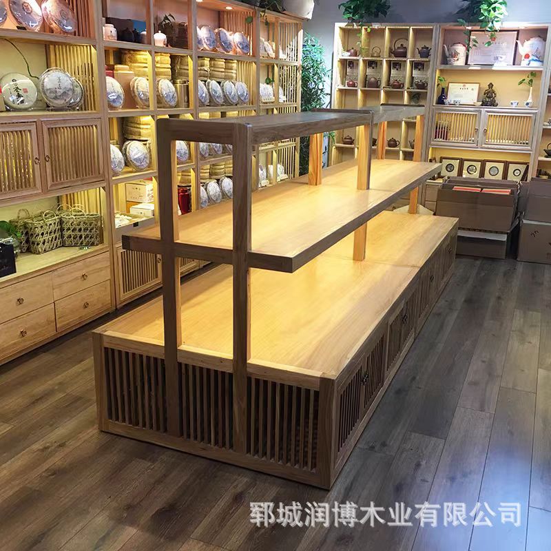 中式老榆木中岛柜商用茶叶茶具展示柜瓷器多层收纳柜面包展柜