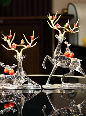 新中式事事如意鹿k摆件装饰品客厅电视柜桌面家居饰品乔迁家居礼