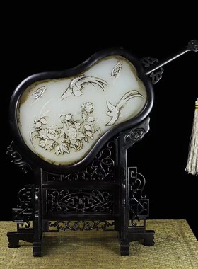 宫扇红木扇子屏风装饰摆件玄关工艺F扇黑檀木扇古典中国风古风礼