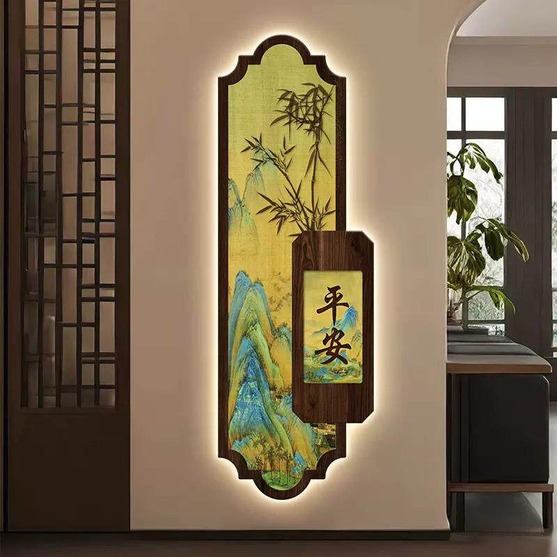新中式山水竹子客厅复古装饰画玄关客厅挂画复古玄关国风吉祥壁画