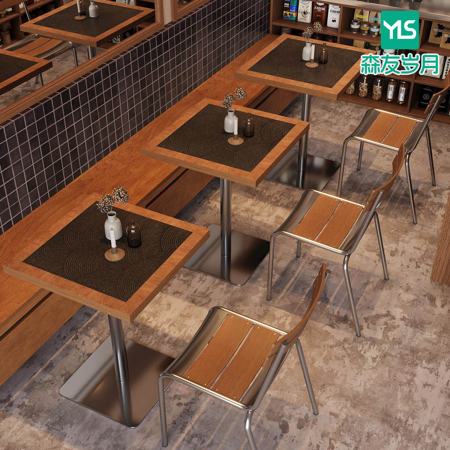 韩式奶茶店桌椅组合海洋板包岩板桌子网红甜品糖水铺餐椅咖啡桌子