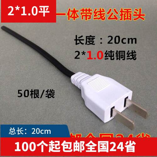 AC电源头带线10A纯铜公母头 2脚插头监控防水插座220V公头线一体