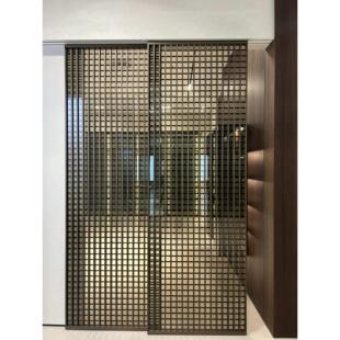 电动格栅推拉门玻璃隔断极窄边框衣帽间家镂空屏风吊轨道厨房移门