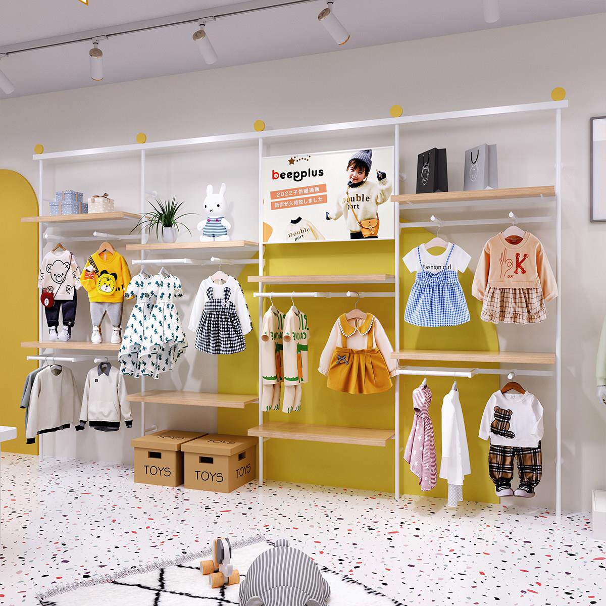 童装店展示架运动品牌货架儿童服装鞋架锁墙展示柜双层墙上陈列架