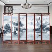 新中式 屏风隔断客厅实木折叠移动办公室山水简约现代遮挡玄关进门