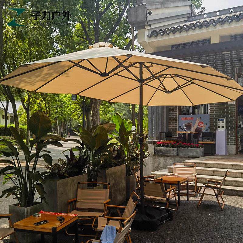 户外家俱伞三头中柱伞沙滩遮阳伞室外奶茶店咖啡厅商用家用遮阳伞
