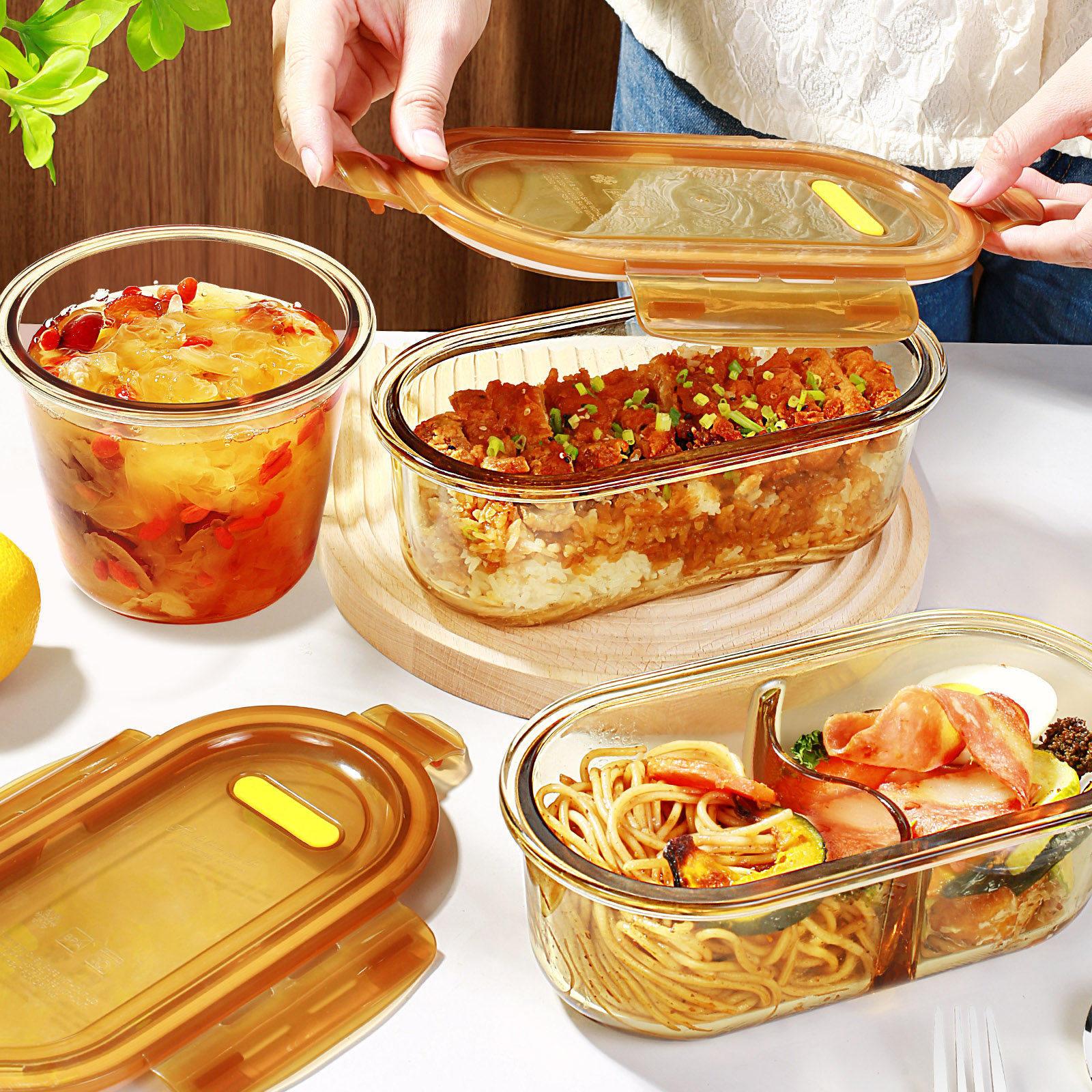 美国康宁玻璃饭盒上班族带饭餐盒微波炉可加热专用密封保鲜盒带盖