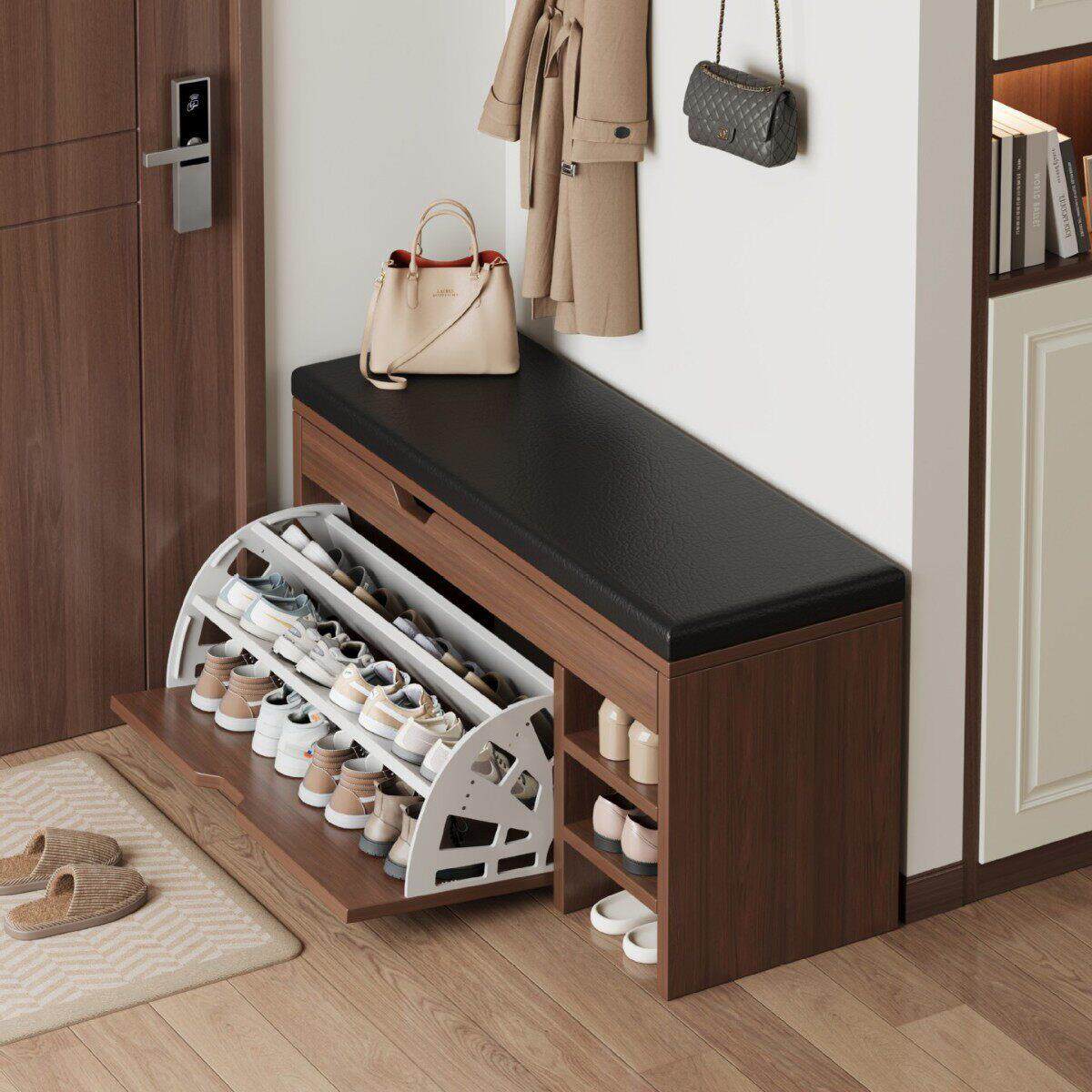 翻斗换鞋凳家用门口鞋柜可坐式穿鞋凳进门凳网红入户软包坐垫鞋架