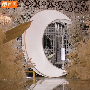 饰道具 月亮灯箱加厚弧形灯罩户外结婚拍照打卡开业灯光背景婚庆装