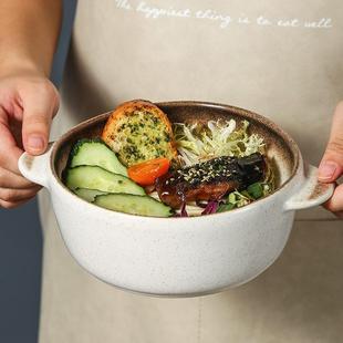 餐具双耳汤碗一人食饭碗家用大号大碗新款 日式 泡面碗专用陶瓷汤盆