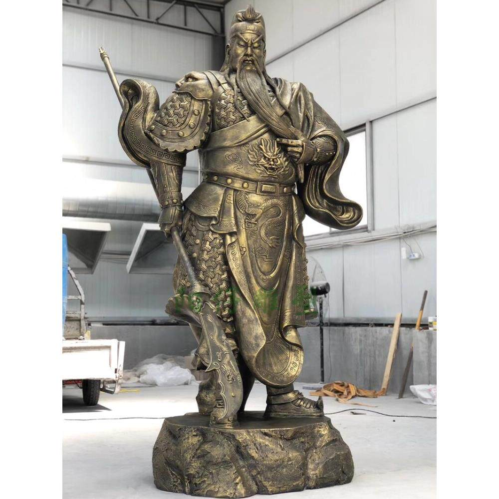 彷铜关羽玻璃钢雕塑 寺庙建设神像大型关公纯铜铸铜摆件雕像 镇宅