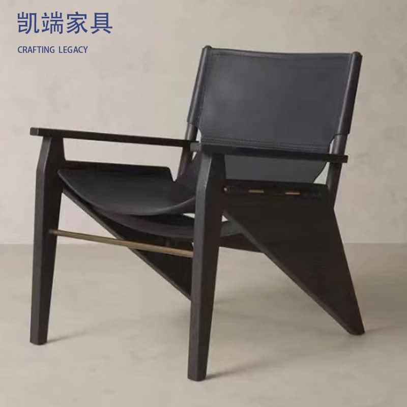 卧室休闲椅网红实木个性单人椅意式轻奢单人沙发椅中古设计师家用