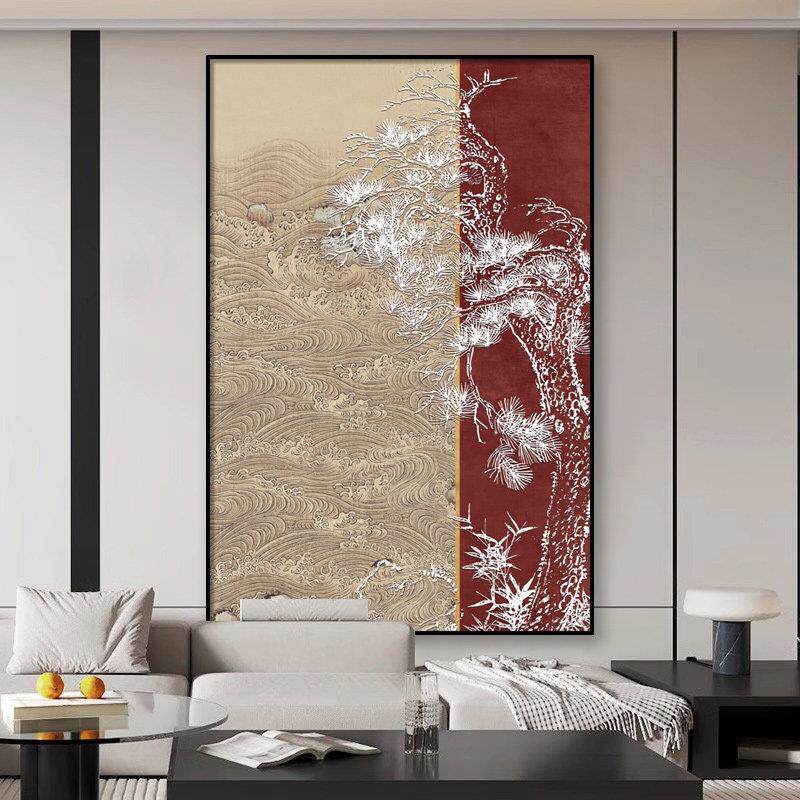 新中式玄关装饰画客厅沙发背景墙浮雕肌理画软装饭厅墙面挂画竖版
