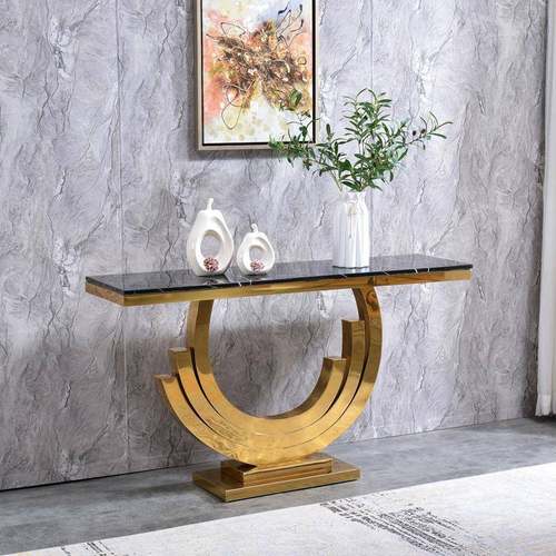 后现代轻奢玄关台不锈钢钛金创意玄关柜过道走廊大理石玄关桌靠墙