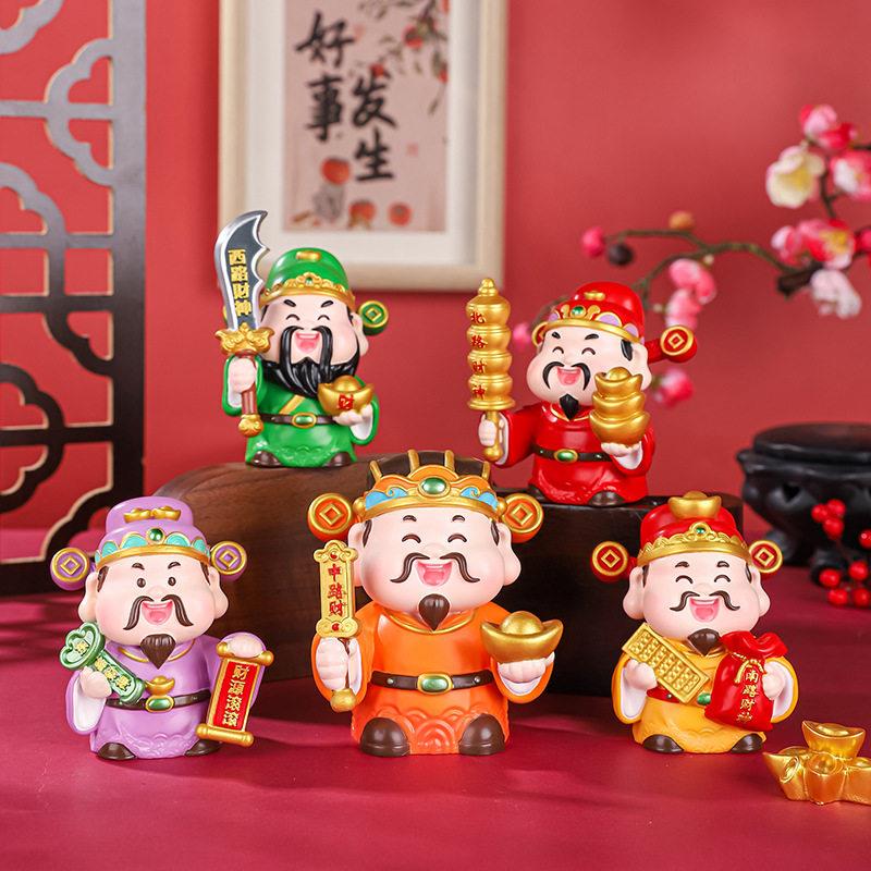 暴富五路财神汽车摆件 工艺品中式国潮财神爷家居桌面装饰品
