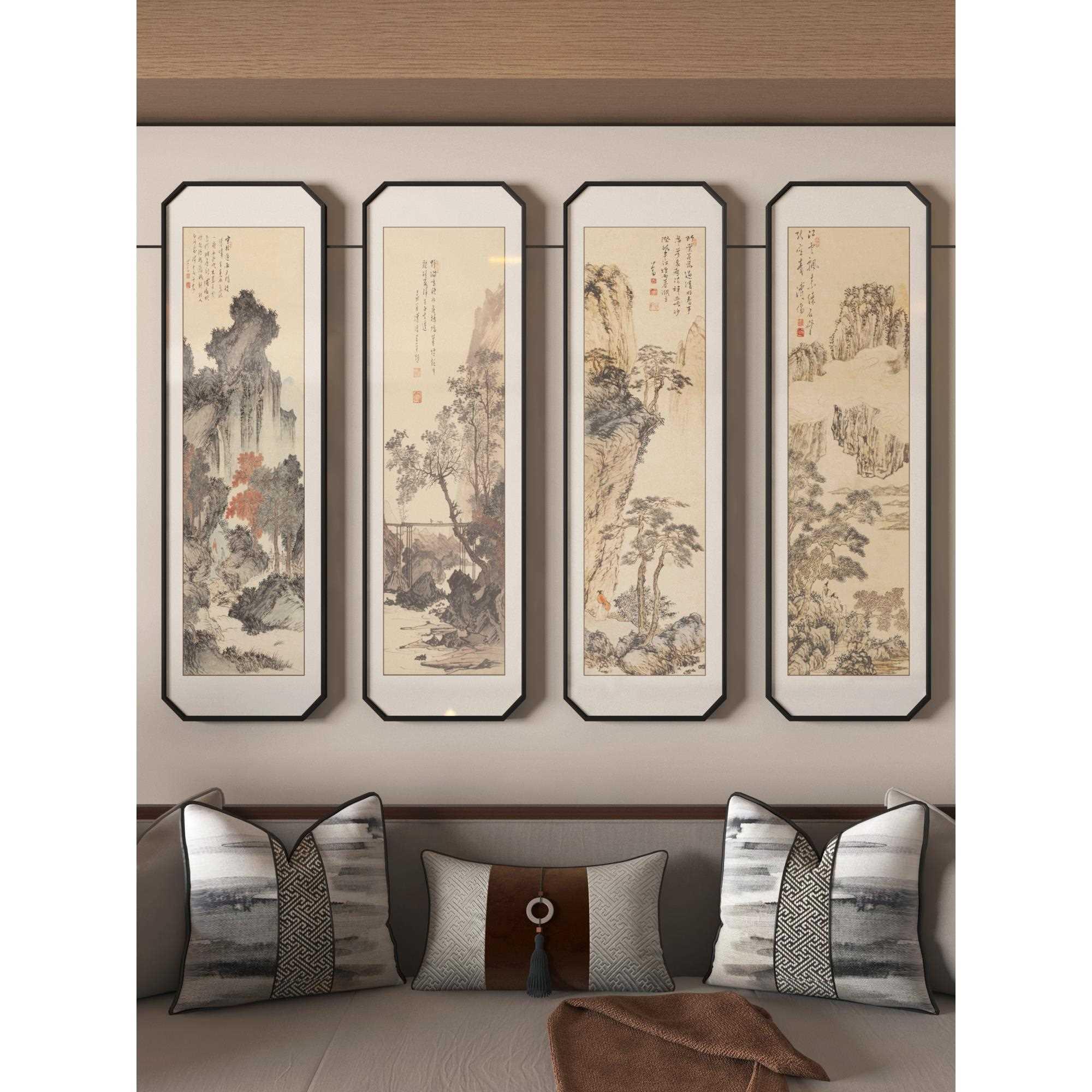 梅兰竹菊国画花鸟壁画四条屏新中式客厅沙发背景墙装饰茶室挂画