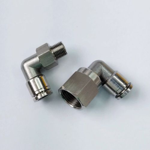 不锈钢304快插弯头直角气动气管快速接头G螺纹带垫可旋X转90气