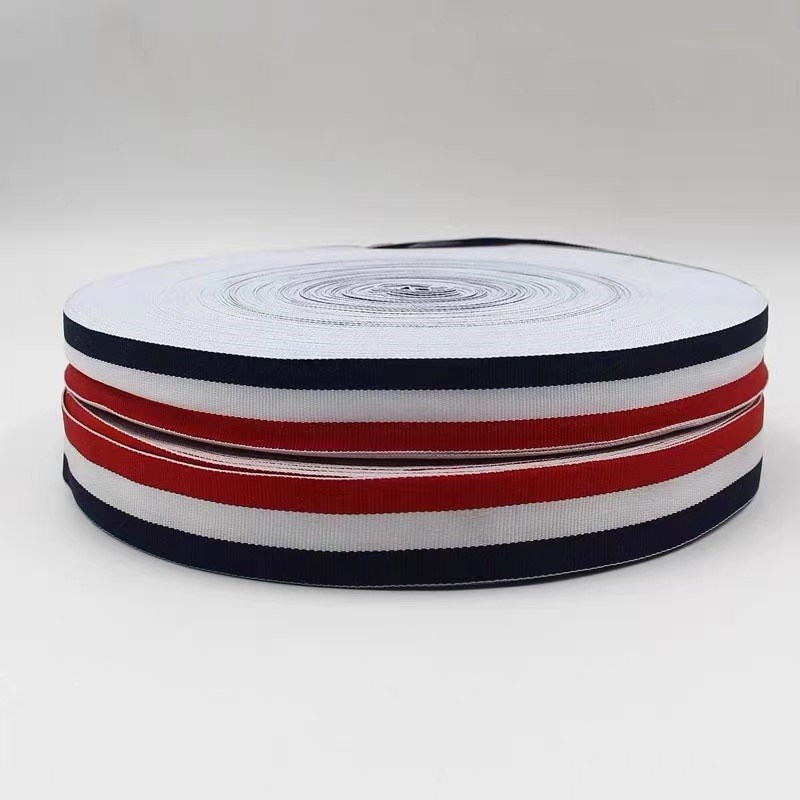 三色条纹织d带彩色涤纶布带服装辅料箱包装饰带海军风彩带奖牌带