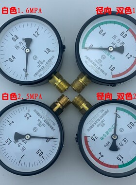 空压机储气罐压力表Yk100Z红色环警示轴向卧式M20*1.5包检测16公