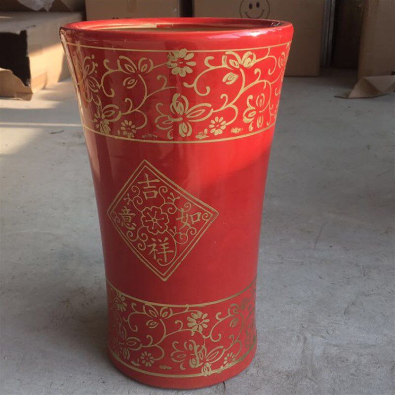 红吉祥如意散尾葵绿萝发财树盆金B边香龙血树栽特大号高筒陶瓷花