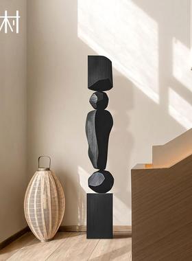 民宿酒店玄关落地摆件高级感样板房大型木雕装饰品雕塑艺术品装置