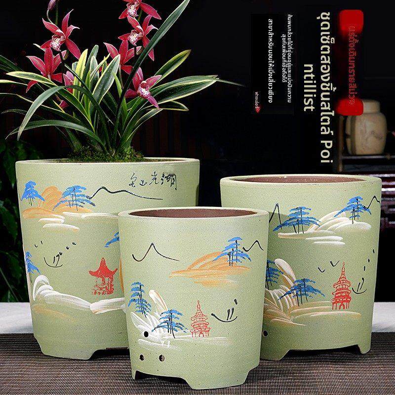 圆形桶盆精品紫砂花盆泥彩绘兰花盆君子兰客厅室内阳台绿植陶瓷盆,鲜花速递/花卉仿真/绿植园艺,花盆,淘宝优惠券,粉丝福利购,淘宝优惠卷