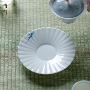 纯手绘芦苇荡壶承家用干泡台陶瓷茶点盘盖碗茶承茶壶垫功夫