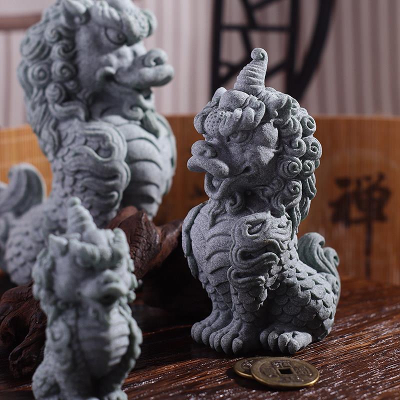 青砂石嘲风茶宠桌面摆件龙生九子瑞兽创意小装鱼缸造景