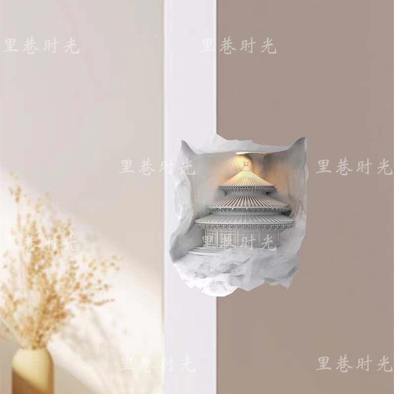 新中式壁灯卧室床头客厅转角墙过道走廊楼梯嵌入式中式创意石膏灯