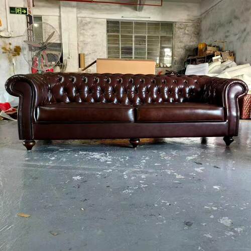 美式LJT-KGL2复中古皮沙发客厅法式古风小户型乡村棕四咖色油蜡皮