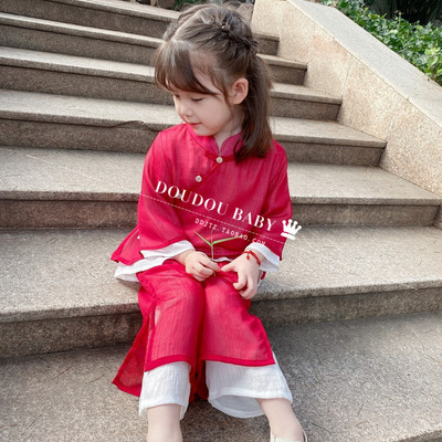 宝宝唐装女童汉服中国风秋装长袖网红古装超仙改良旗袍古风两件套