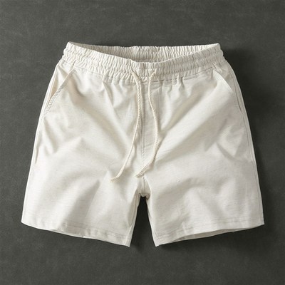 夏季薄款亚麻三分短裤男士修身透气吸汗外穿沙滩裤子棉麻休闲短裤