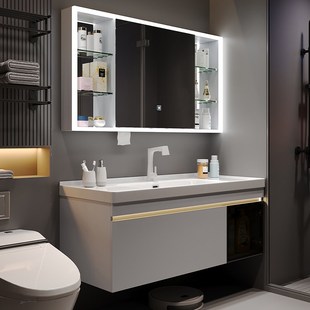 微晶石浴室柜组合一体陶瓷盆洗漱台卫浴卫生间洗手池洗脸盆柜高背