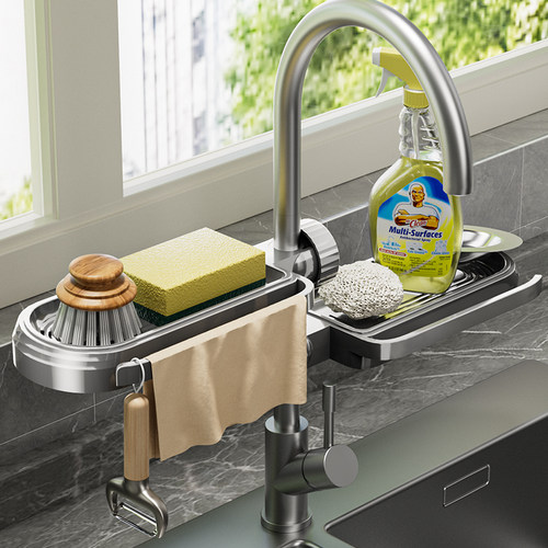 厨房龙头置物架水槽洗碗洗菜池抹布海绵钢丝球多功能收纳沥水篮