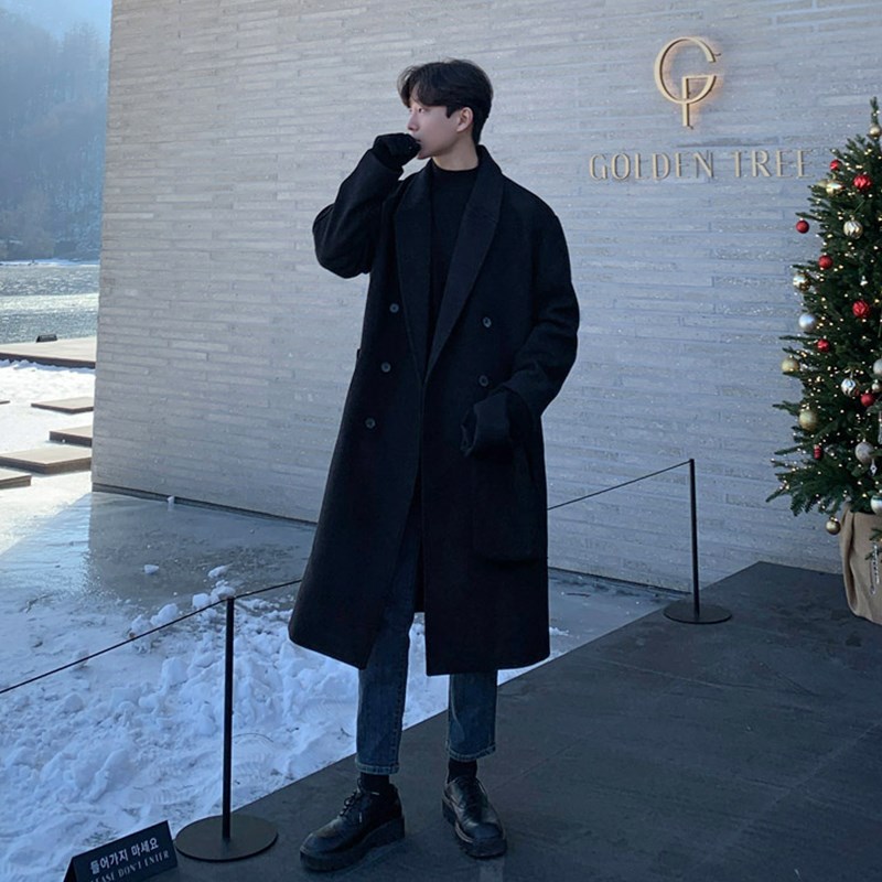 日系风衣男过膝长款加厚保暖呢大衣男潮男士宽松呢外套毛呢子韩版