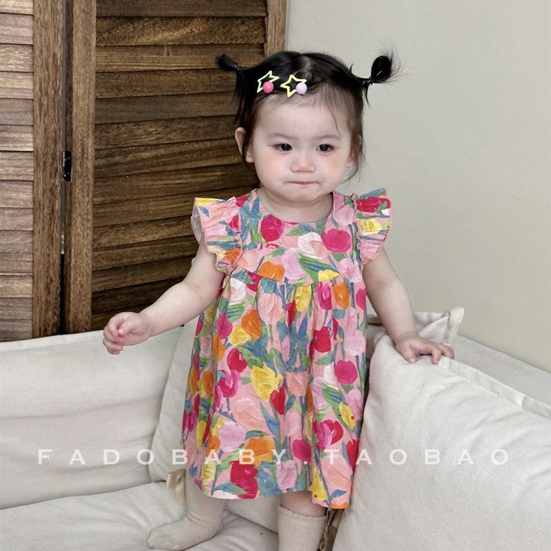 女童连衣裙2024夏季裙子婴儿衣服碎花小飞袖公主裙一岁女宝宝夏装,童装/婴儿装/亲子装,连衣裙,淘宝优惠券,粉丝福利购,淘宝优惠卷