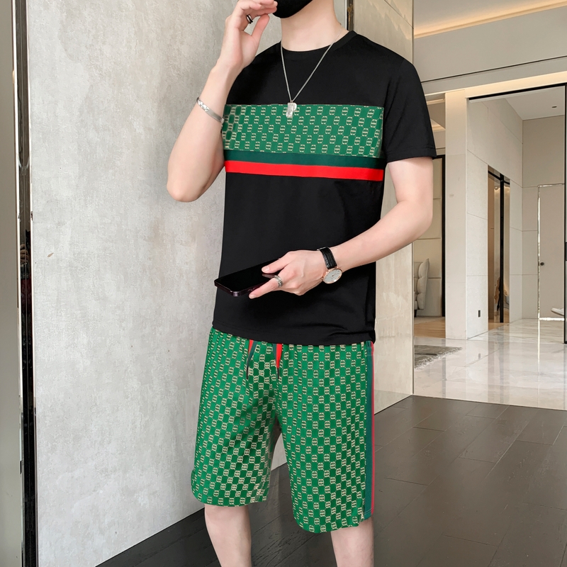 休闲套装男士运动夏季薄款冰丝短袖短裤衣服青年男装一套搭配帅气