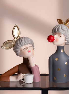 吹泡泡女孩装饰摆件门口北欧轻奢生日礼物客M厅电视柜酒柜家居饰