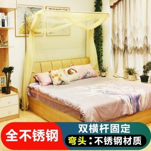 蚊帐单门钓鱼杆伸缩加密加厚不锈钢方顶家用床尾开门推拉收缩落地