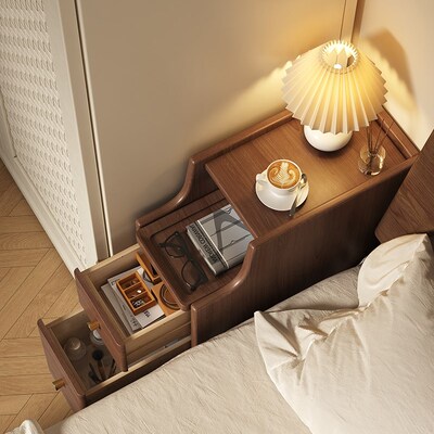 全实木床头柜家用卧室收纳柜小型置物架2025新款床S头20cm窄边柜