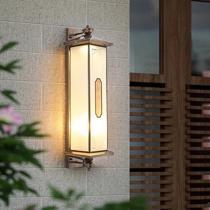 中式户外b太阳能全铜壁灯防水别墅庭院走廊阳台过道外墙灯门口壁